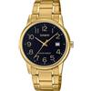Casio Orologio da polso da uomo al quarzo classico cinturino in acciaio inox oro cassa in ottone display analogico nero - MTP-V002G-1B