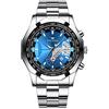 FORSINING Orologio analogico al quarzo da uomo con cinturino in acciaio inossidabile alla moda Buisness orologio da polso impermeabile luminoso data Sport cronografo, Blu, Bracciale
