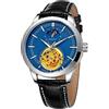 FORSINING Orologio automatico da uomo con fasi lunari scheletro grande quadrante meccanico orologio da polso casual business orologi in pelle impermeabile, Blu