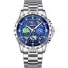 FORSINING Orologio da uomo Moon Phase Starry Sky Big Dial, analogico, in acciaio inox, 20 mm, alla moda, business, da uomo, Blu, Bracciale