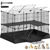SONGMICS Recinto per Piccoli Animali a 2 Livelli, Parco Recinzione, Tappetino Impermeabile, Doppia Porta, per Conigli, Porcellini d'India, 35 Pannelli, 93 x 63 x 61,5 cm, Nero Inchiostro LPI016BH01