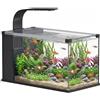 PawHut Acquario in Vetro Temperato 24L, Acquario Completo Piccolo Trasparente con Filtro Integrato, Luce LED e Pompa dell'Acqua per Pesci Tropicali, Pesci Rossi, Casa, Ufficio, 45x25x25.5 cm, Nero