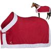 Hperu Cappelli di Natale, Coperta per Cavalli Natalizi di Cavalli Rossi Coperte in Pile Morbida Coperte di Cavalli Invernali Caldi con Pellicce da fauci Bianche per Cavallo di Natale
