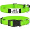 MENKËLL - Collare personalizzato per cani, gatti regolabile e riflettente, in nylon resistente, con incisione laser targhetta in metallo, nome, indirizzo, varie misure (VEDE LIME, S: 33-43cm)