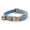 Generico Collare di gatto in velluto artificiale morbido personalizzato, Tag personalizzato del gatto, Collare del gatto inciso laser del bottone del metallo, circonferenza del collo 16-32 cm(Blu foschia)
