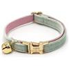 Generico Collare di gatto in velluto artificiale morbido personalizzato, Tag personalizzato del gatto, Collare del gatto inciso laser del bottone del metallo, circonferenza del collo 16-32 cm(Rosa menta)