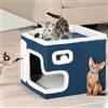 BAKAJI Cuccia per Gatti pieghevole con Grande Ingresso, Casetta Rifugio per Animali Domestici, Tiragraffi in Poliestere Caldo e Imbottito, Cuccetta Graffiatoio Base Antiscivolo 42x42x33 cm (Blu)