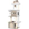 Hzuaneri 130 cm Tiragraffi, Torre per Gatti, 2 Cucce per Gatti con letti imbottiti, Grandi Piattaforme, Tiragraffi in Legno, Avorio Chiaro MS13205WT