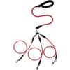 Generic Guinzaglio 3 in 1 per cani 1/2/3, resistente guinzaglio triplo per cani con rotazione a 360° senza grovigli, robusto guinzaglio in nylon con manico imbottito, per cani di taglia media e grande (rosso