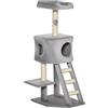PawHut Tiragraffi Multilivello con Cuccia e Scala 50x40x120cm Grigio Chiaro