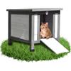 Melko Casetta per gatti, grigio/bianco, 50 x 45 x 43 cm, con coperchio pieghevole e rampa, resistente all'inverno