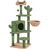Soberine Albero per Gatti Cactus Alto 135 cm Tiragraffi Alto a Più Livelli con Trespolo Grotta Cesto Pompon Sospesi Gioco Giocattolo per Gatti Verde e Marrone