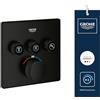 GROHE Grohtherm SmartControl - Termostato Quadrato Incasso per Doccia o Vasca (3 Valvole, Push ON-OFF, Girevole per Volume, Pulsante Sicurezza 38°C), Nero Opaco
