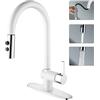 LIWEIKE Rubinetto per lavello da cucina a doppia funzione con spruzzatore estraibile ad arco alto 360 ° girevole monocomando miscelatore acqua in bianco opaco/finitura cromata ASKW01U