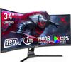 Gawfolk Monitor Ultrawide Da 34 Pollici 1500R Curvo 180Hz Monitor Per Computer Da Gioco, 21:9 UWQHD (3440x1440),128% sRGB,Adaptive Sync,HDR,Angolo di visione 178°,HDMI、Display Port,VESA75×75MM - Nero