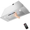 Hermitlux Cappa da 76,2 cm, cappa da incasso in acciaio inox da 600 CFM, con rilevamento dei gesti a 3 velocità e pannello di controllo touch, convertibile senza canalizzazione, luce LED e filtri a