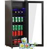 Merax Frigorifero 128L, freestanding, refrigeratore per bevande con frigorifero da 120 L + congelatore da 8 l, con illuminazione interna a LED e ripiani regolabili, super silenzioso per ristorante,