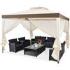 COSTWAY Gazebo da Giardino con Zanzariera 3 x 3 m, Struttura in Acciaio e 4 Tendine Poliestere Laterali (Beige)