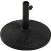 Outsunny Base per Ombrellone Rotonda in Plastica Effetto Rattan, Basamento per Ombrellone da 12.5kg, per Pali da Ø38mm e Ø48mm, Ø44.5x32 cm, Nero