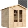 TIMBELA M351FB Ufficio in Legno da Giardino Con Tegole Bituminose Nere W233xD222xH233cm, Cabina Chiudibile, Home Office, Studio