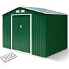 RELAX4LIFE Casetta da Giardino per Attrezzi, 213 x 127 x 185 cmin Lamiera d'Acciaio e e Lamiera Zincata con Doppie Porte Scorrevoli, Tetto Inclinato, per Porta Attrezzi, Tosaerba, Verde