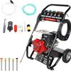 WSIKGHU Rondella a Benzina Pressione 7,5 CV, Idropulitrice con Lancia e 5 Ugelli + Kit Tubo Flessibile 10m, Professionale Set Per Lavaggio ad Alta Pressione, Ideale per Terrazze, Auto e Giardini