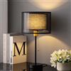Mengjay Lampada da Tavolo Moderna, Base in Metallo Nero, Paralume in Tessuto, Altezza 49 cm, Interruttore a Catenella (Stile: Nero)