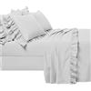 SalGiu Completo Letto Con Rouche Puro Cotone Matrimoniale Tinta Unita Volant (Bianco, Matrimoniale)