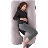 BANNIO Cuscino Gravidanza,Cuscino Allattamento e Gravidanza per Dormire a Forma di U,Cuscino per il Corpo Laterale con Federa in Cotone 100% Sfoderabile e Lavabile,145x70cm(Grigio chiaro)