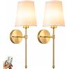 YHCDLAMP Lampada da parete a batteria con telecomando, dimmerabile, set di 2 paralume in tessuto bianco, lampada wireless per interni per camera da letto, soggiorno, lampadina inclusa (