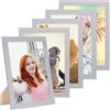 PHOTOLINI Cornici A4 21x30 cm argento legno MDF, set di 5 cornici larghe, moderne, plexiglass infrangibile, da tavolo o da parete, accessori extra - per una parete dal look raffinato