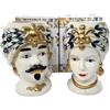 Mondocreazioni Coppia teste di moro regina e re in ceramica decorata stile siciliano vasi moderni gic (12 X H 18 CM, Oro)