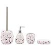 BM 4085 Set di Accessori da Bagno in Ceramica Bianco Anguria Decorato Motivo Terrazzo, Set Accessori Bagno Completo 4 Pezzi, Dispenser, Portaspazzolino, Portasaponetta, Portascopino