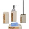 BM Set Accessori Bagno 4 Pezzi in Resina e Bambù - Dispenser Sapone, Portaspazzolino, Portasapone, Porta Scopino WC - Design Moderno ed Elegante per un Bagno Ordinato e Raffinato