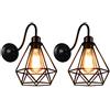 iDEGU 2 pezzi Appliques da Parete Vintage Lampade da Parete Industriale Luci a Muro Retrò Illuminazione Internoin in Metallo in Stile Gabbia Geometrica, Nero, Ø 20cm
