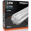 Eurocali Plafoniera LED 60 cm con 2 Tubi 18W 1700 lumen Professionale Impermeabile IP65 Doppio Neon LED T8 - Luce Bianco Freddo 6500K - Industriale - Sostituzione Neon