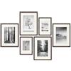 PHOTOLINI Set di 6 cornici per poster legno MDF rovere scuro con passe-partout, 21x30 cm e 30x40 cm, plexiglass infrangibile, da parete, accessori inclusi - per foto, immagini e poster