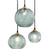 KCO Lighting a sospensione moderna a 3 luci in vetro a righe verdi in vetro a coste nordico lampadario a sospensione a forma di zucca verde Lampada a sospensione a grappolo nero Mid-Century