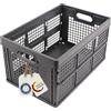 DieKlappbox - Cassa pieghevole robusta 45L per spesa, plastica riciclata 60%, fondo rinforzato, Made in Germany, certificata TÜV, 52,5x34,5x28 cm, grigio scuro