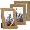 PHOTOLINI Cornici in legno 10x15 cm in look rovere, set di 3 cornici per foto in vero legno rustico, con vetro, da tavolo o da parete, accessori extra - aspetto legno naturale di deriva