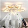 YUNZI 69CM Cromo Fiore Lampadari Con Ventilatore Design Con Telecomando Silenzioso Plafoniera Con Ventilatore Reversibile DC Motore 6 Velocità Per Camera Da Letto Soggiorno LED Lampadari Ventola-Gold