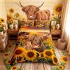 Loussiesd Highland Cow - Set di biancheria da letto per bambini con girasole e bestiame, per ragazze e adolescenti, con copripiumino floreale, mucca occidentale e toro, 3 pezzi, per letto matrimoniale