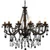 vidaXL Lampadario con Perle di Cristallo Rotondo 12 Lampadine E14 Elegante Lampada da Soffitto Luce Interni Nero Trasparente in Metallo e Acrilico