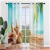 Hiseng 2 Pezzi Tende Voile Trasparente Interni, Decorativi Sheer Tenda per Camera da Letto Finestre Porta Cucina Soggiorno, 3D Vista Mare Stampa Semi Trasparente Tende (140x275cm,Spiaggia)