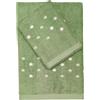 DEA Set Asciugamani da bagno Viso + Ospite in spugna 100% Cotone 550gr con Pois ricamato - Coriandoli (Verde)