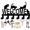 CREATCABIN Portachiavi da parete a forma di gatto con ganci chiave benvenuto, supporto da parete in metallo nero, organizer per chiavi, pannello di benvenuto, decorazione da parete, 10 ganci per porta