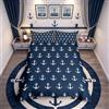 Loussiesd Ocean Nautical Bedding Set copripiumino stampato con ancora, per bambini, adulti, mare, avventura, surf, copripiumone morbido e di lusso, per la stanza, 3 pezzi, per letto matrimoniale, blu navy