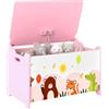 AIYAPLAY Baule Portagiochi per Bambini, Contenitore per Giocattoli in Legno con Cerniere di Sicurezza, Mobile per Cameretta e Salotto con Disegni di Animali, 60x37x39 cm, Rosa