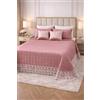 Generico Trapuntino Copriletto Matrimoniale Trapuntato con Balza in Pizzo Ricamato, Copriletto Elegante Tinta Unita con Cuscini Coordinati, Coperta Letto Decorativa Stile Classico (Cipria)