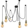 LVYY Lampada a sospensione industriale vintage Modern E27 Lampadario Portalampada con cavo intrecciato 2M,Lampadario a forma di ragno multi braccio per soggiorno Cucina Ristorante Bar-Bronzo-5 Luci